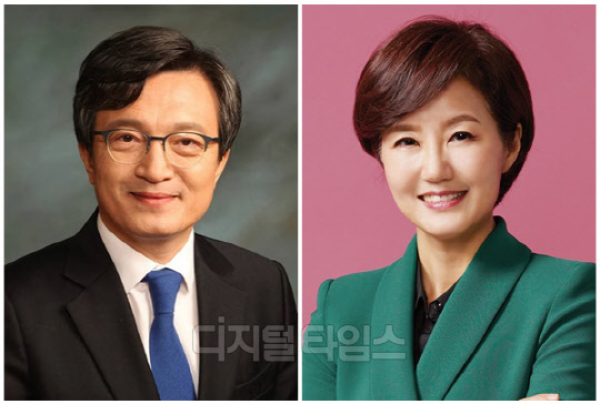 김의겸(왼쪽) 더불어민주당 대변인과 김연주 시사평론가. <디지털타임스 DB, 김의겸 의원실 제공>